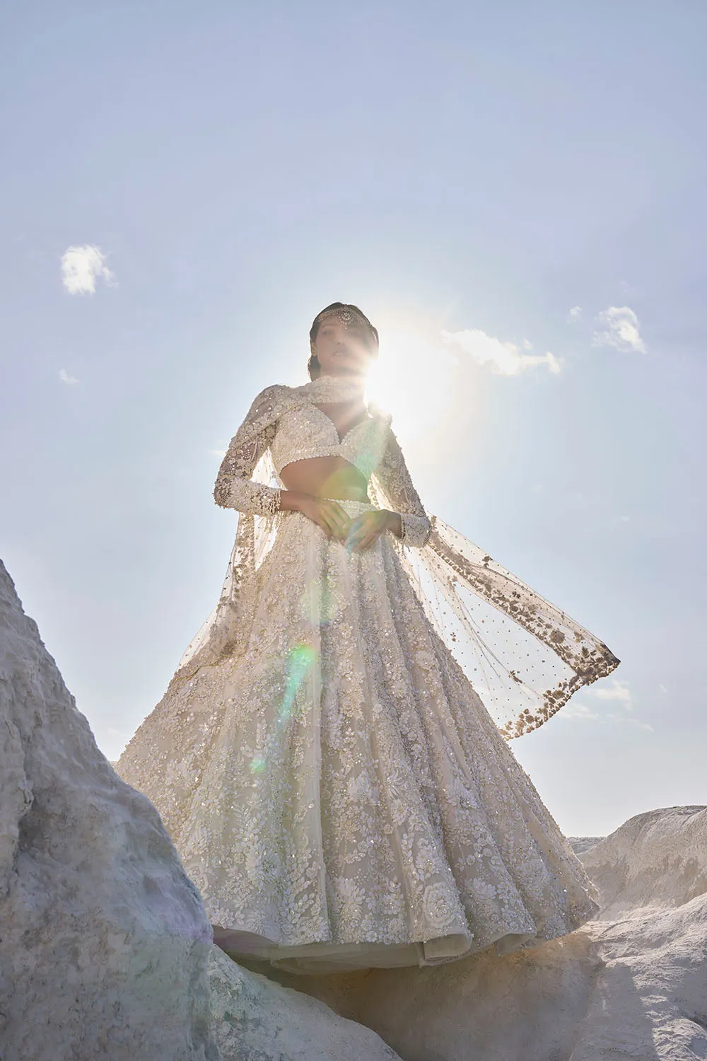 Cream Three-Dimensional Lehenga Set