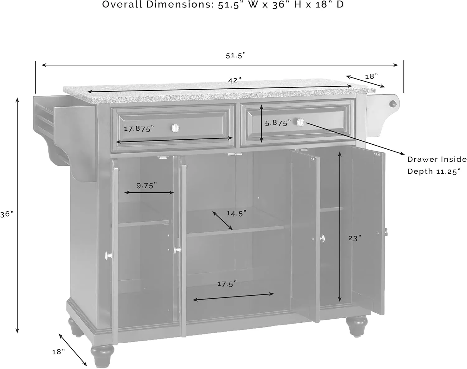 Crosley Furniture Cambridge Granite Top Rolling Kitchen Island Storage Cart, Microwave Stand, Spice Rack, White
