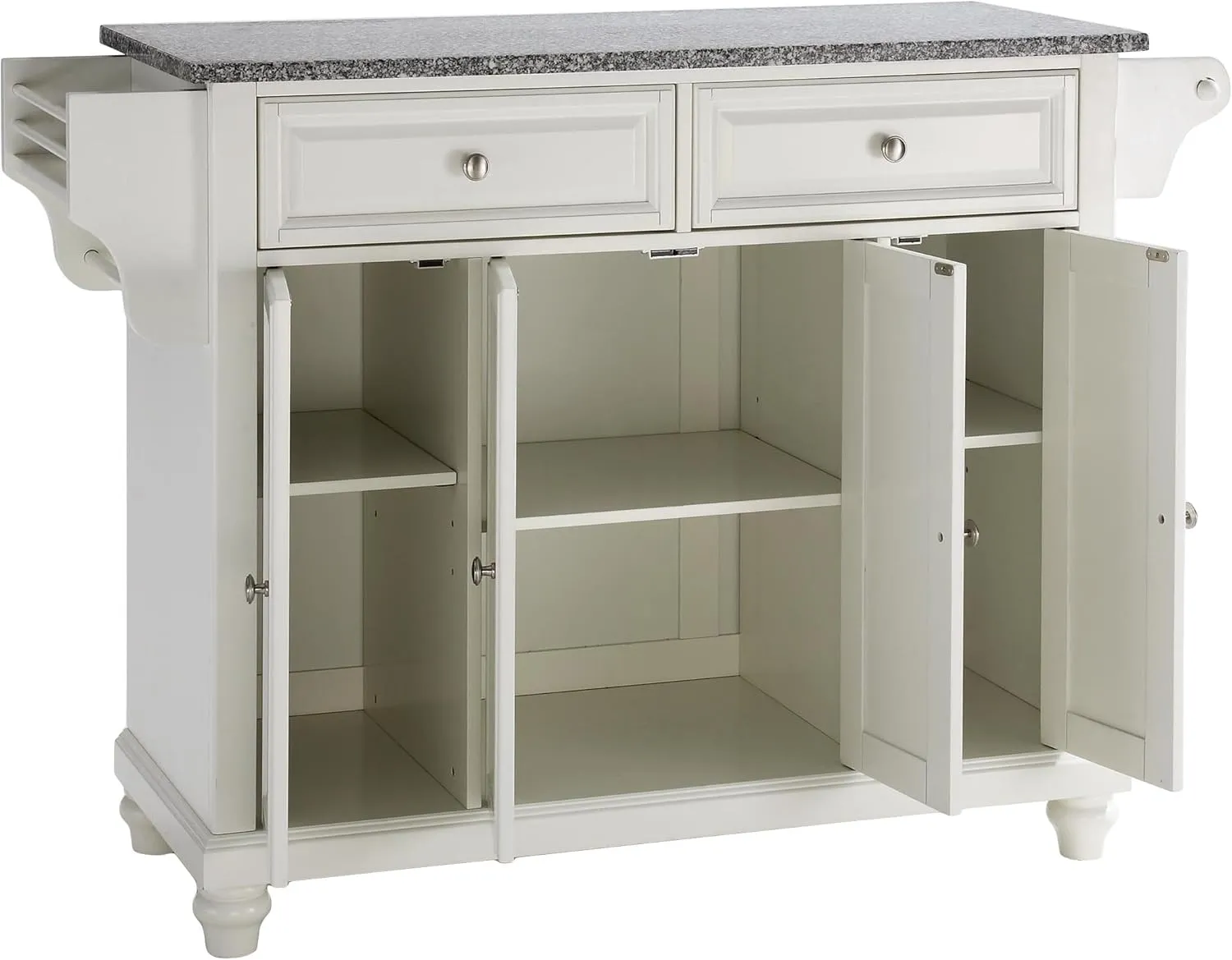 Crosley Furniture Cambridge Granite Top Rolling Kitchen Island Storage Cart, Microwave Stand, Spice Rack, White