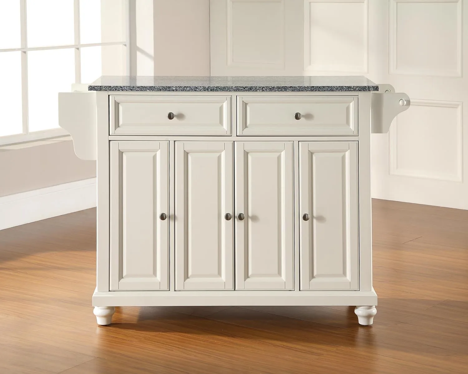 Crosley Furniture Cambridge Granite Top Rolling Kitchen Island Storage Cart, Microwave Stand, Spice Rack, White