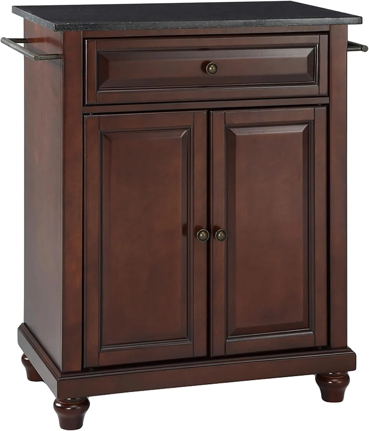 Crosley Furniture Cambridge Granite Top Small Portable Rolling Kitchen Island Storage Cart, Microwave Stand, Mahogany