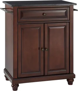 Crosley Furniture Cambridge Granite Top Small Portable Rolling Kitchen Island Storage Cart, Microwave Stand, Mahogany