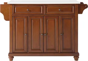 Crosley Furniture Cambridge Stone Top Rolling Kitchen Island Storage Cart, Microwave Stand, Spice Rack, Cherry