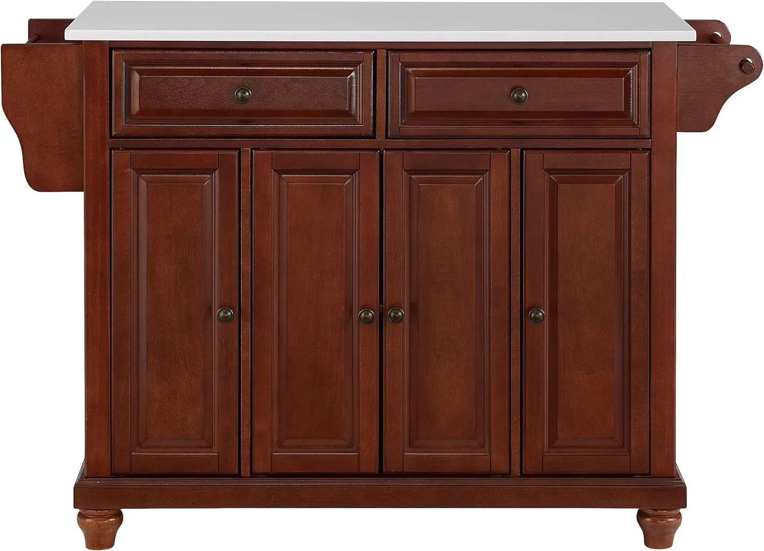 Crosley Furniture Cambridge Stone Top Rolling Kitchen Island Storage Cart, Microwave Stand, Spice Rack, Mahogany