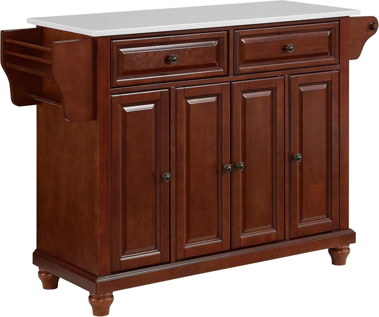 Crosley Furniture Cambridge Stone Top Rolling Kitchen Island Storage Cart, Microwave Stand, Spice Rack, Mahogany