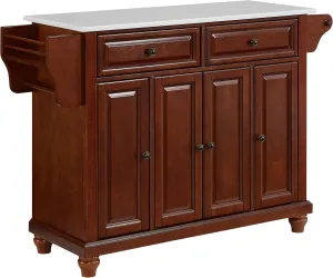 Crosley Furniture Cambridge Stone Top Rolling Kitchen Island Storage Cart, Microwave Stand, Spice Rack, Mahogany