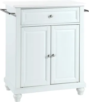 Crosley Furniture Cambridge Stone Top Small Portable Rolling Kitchen Island Storage Cart, Microwave Stand, White
