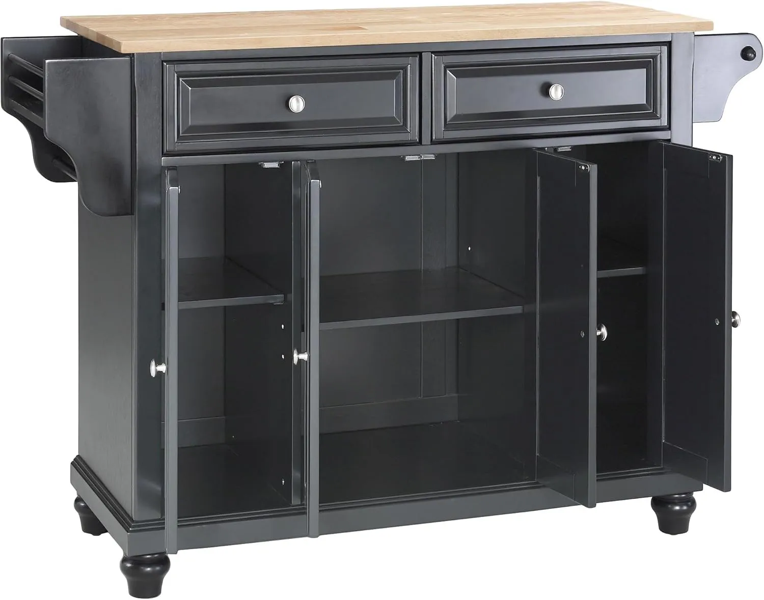 Crosley Furniture Cambridge Wood Top Rolling Kitchen Island Storage Cart, Microwave Stand, Spice Rack, Black