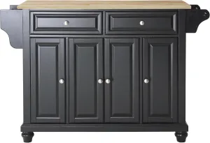 Crosley Furniture Cambridge Wood Top Rolling Kitchen Island Storage Cart, Microwave Stand, Spice Rack, Black