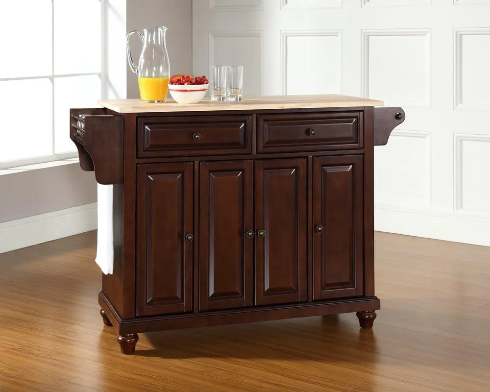 Crosley Furniture Cambridge Wood Top Rolling Kitchen Island Storage Cart, Microwave Stand, Spice Rack, Mahogany