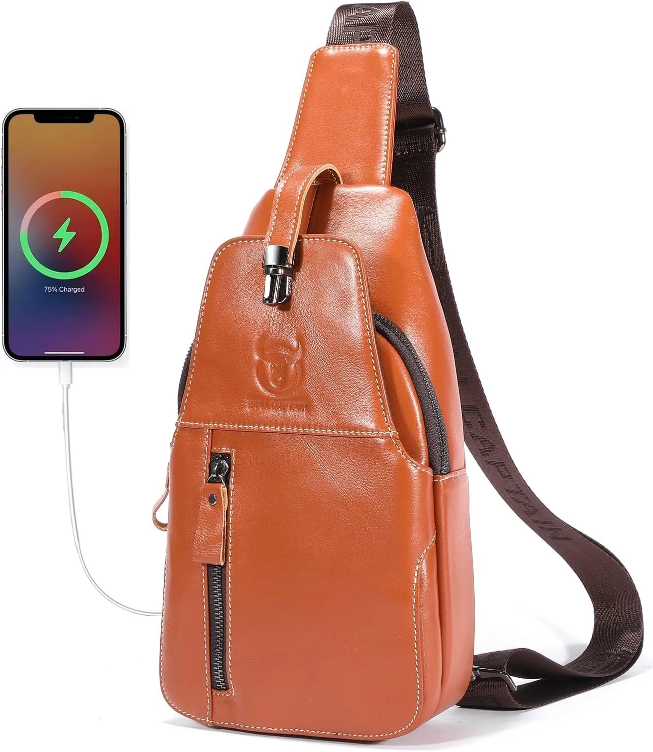 Cross Body Bag Genuine Leather Sling Bags for Men Shoulder Bag with USB Charging Port Backpack for Travel