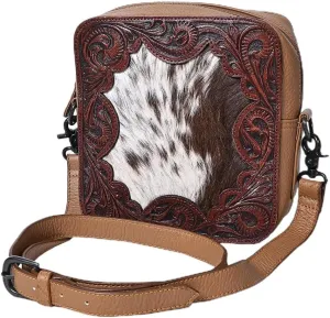 Cross Body Hand Tooled Hair-On Genuine Leather women bag western handbag purse