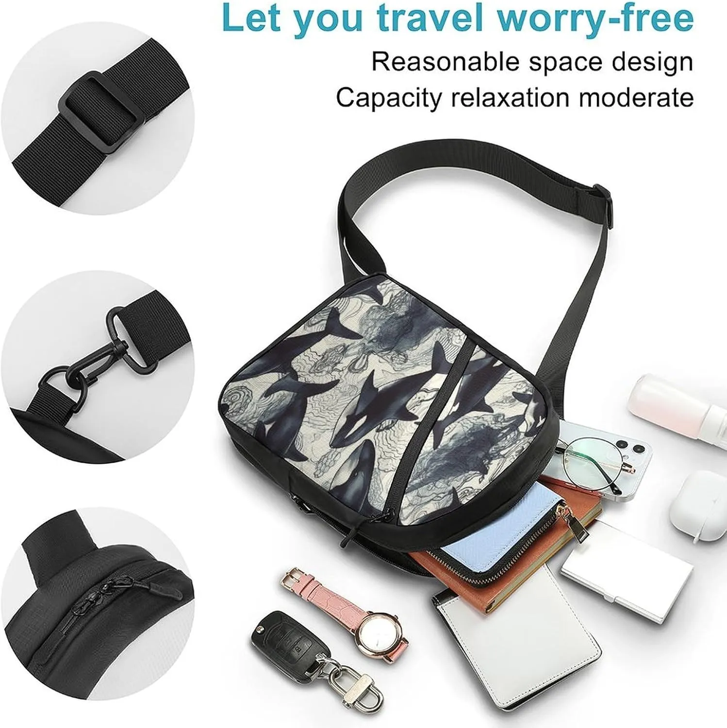 Crossbody Bag for Women Men Chest Bag Killer Whale Sling Bag Crossbody Shoulder Bag Sling Backpack