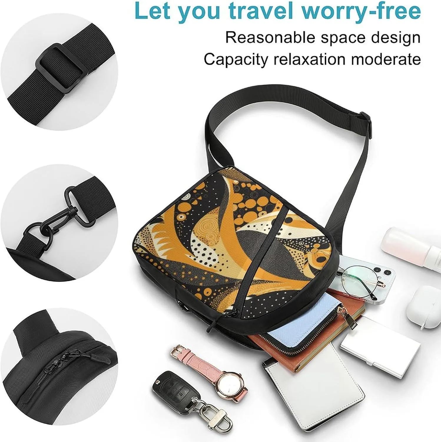 Crossbody Bag for Women Men Chest Bag Yellow Pattern Sling Bag Crossbody Shoulder Bag Sling Backpack