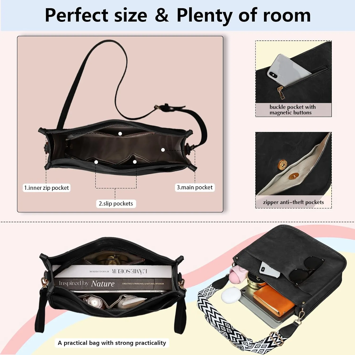 Crossbody Bags for Women Handbags Shoulder Bag with Adjustable Strap Women's Crossbody Purses Vegen Leather Hobo Bags