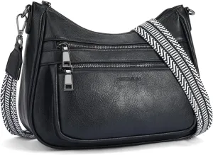 Crossbody Bags for Women Leather Purse Trendy Multi Pocket Shoulder Handbags with Adjustable Guitar Strap