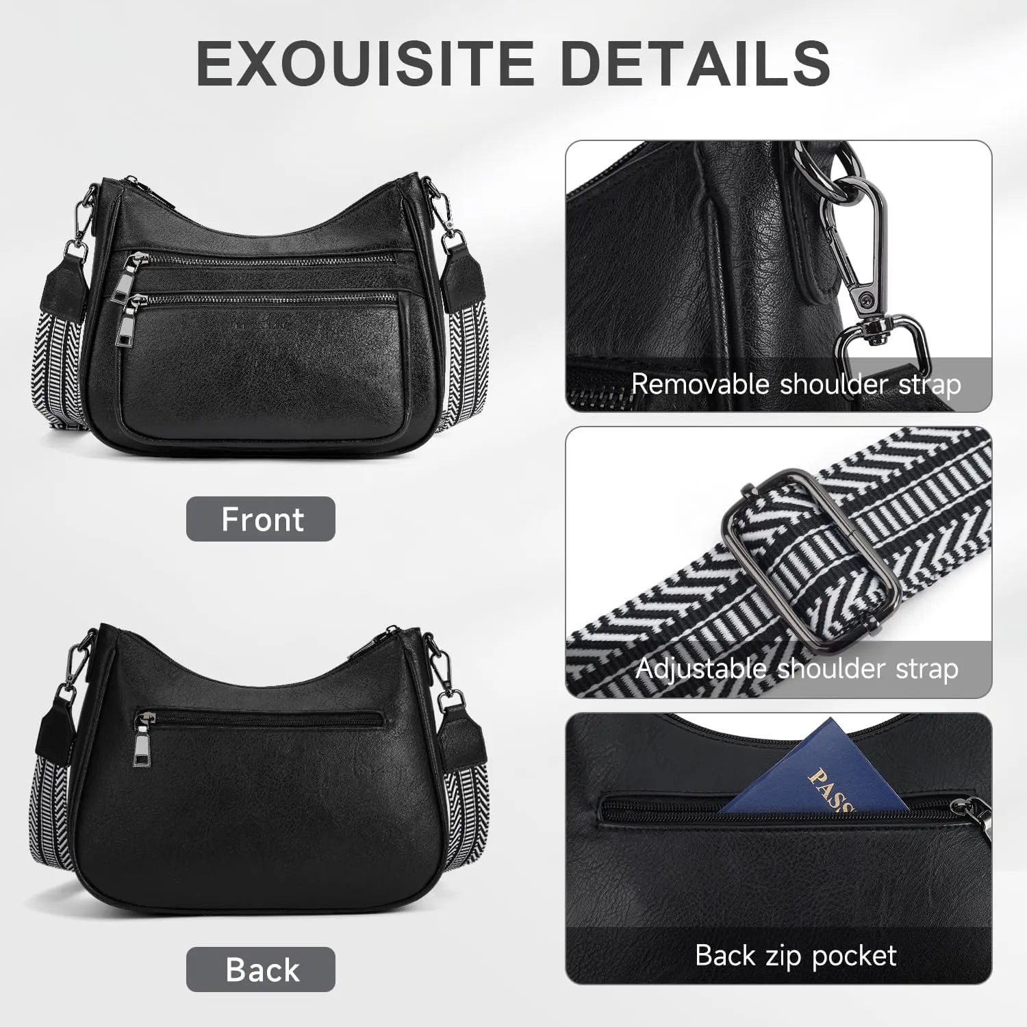 Crossbody Bags for Women Leather Purse Trendy Multi Pocket Shoulder Handbags with Adjustable Guitar Strap