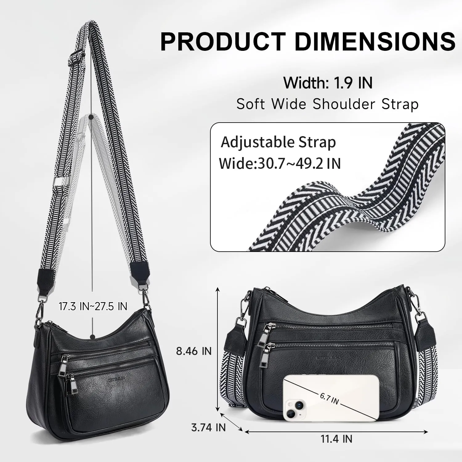 Crossbody Bags for Women Leather Purse Trendy Multi Pocket Shoulder Handbags with Adjustable Guitar Strap