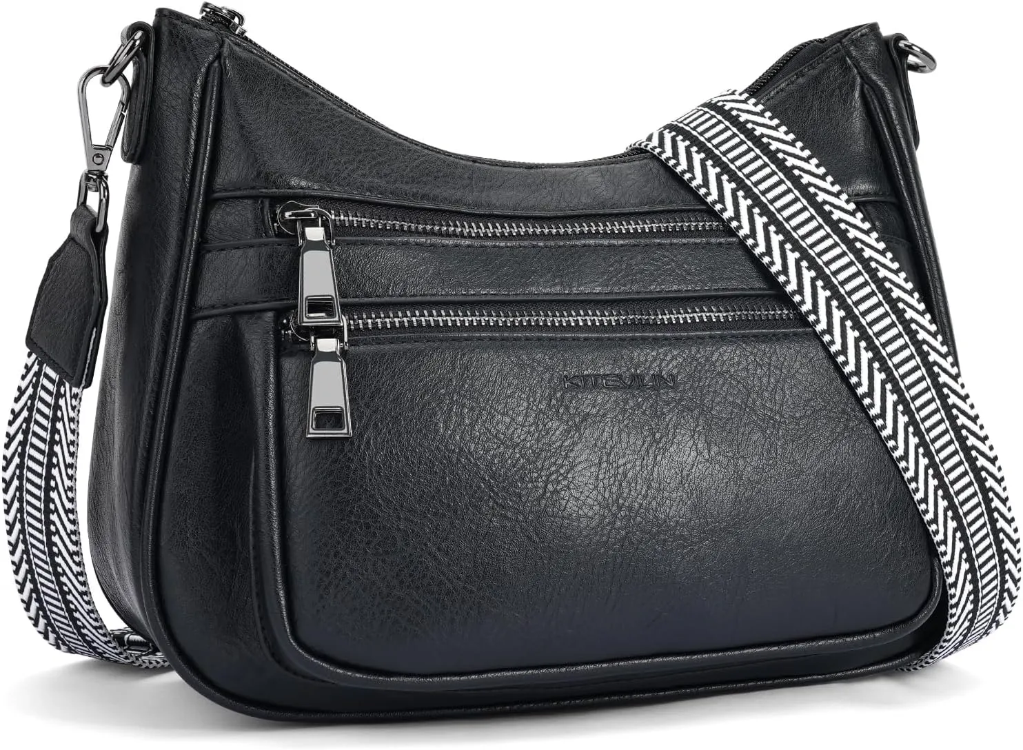 Crossbody Bags for Women Leather Purse Trendy Multi Pocket Shoulder Handbags with Adjustable Guitar Strap
