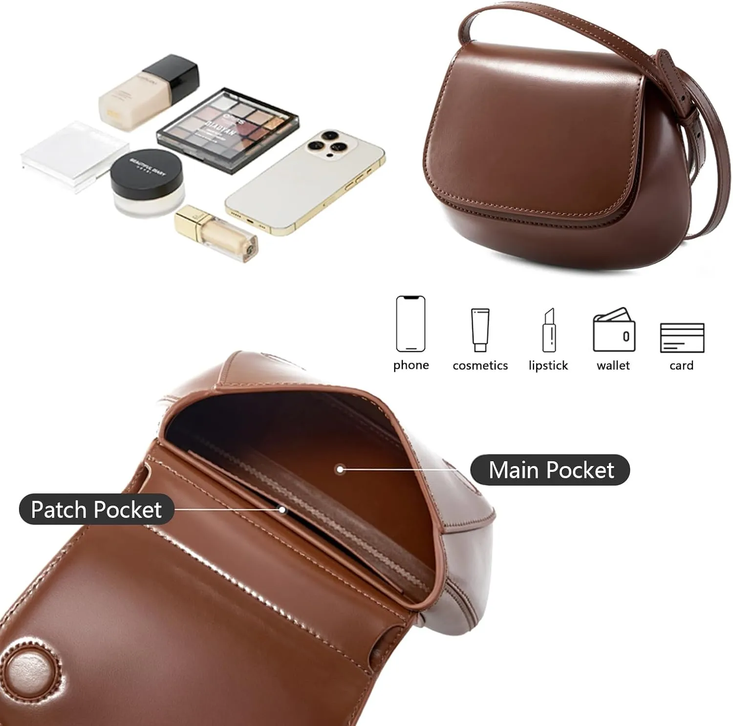 Crossbody Bags for Women Trendy Shoulder Purse Genuine Leather Bag with Adjustable Strap
