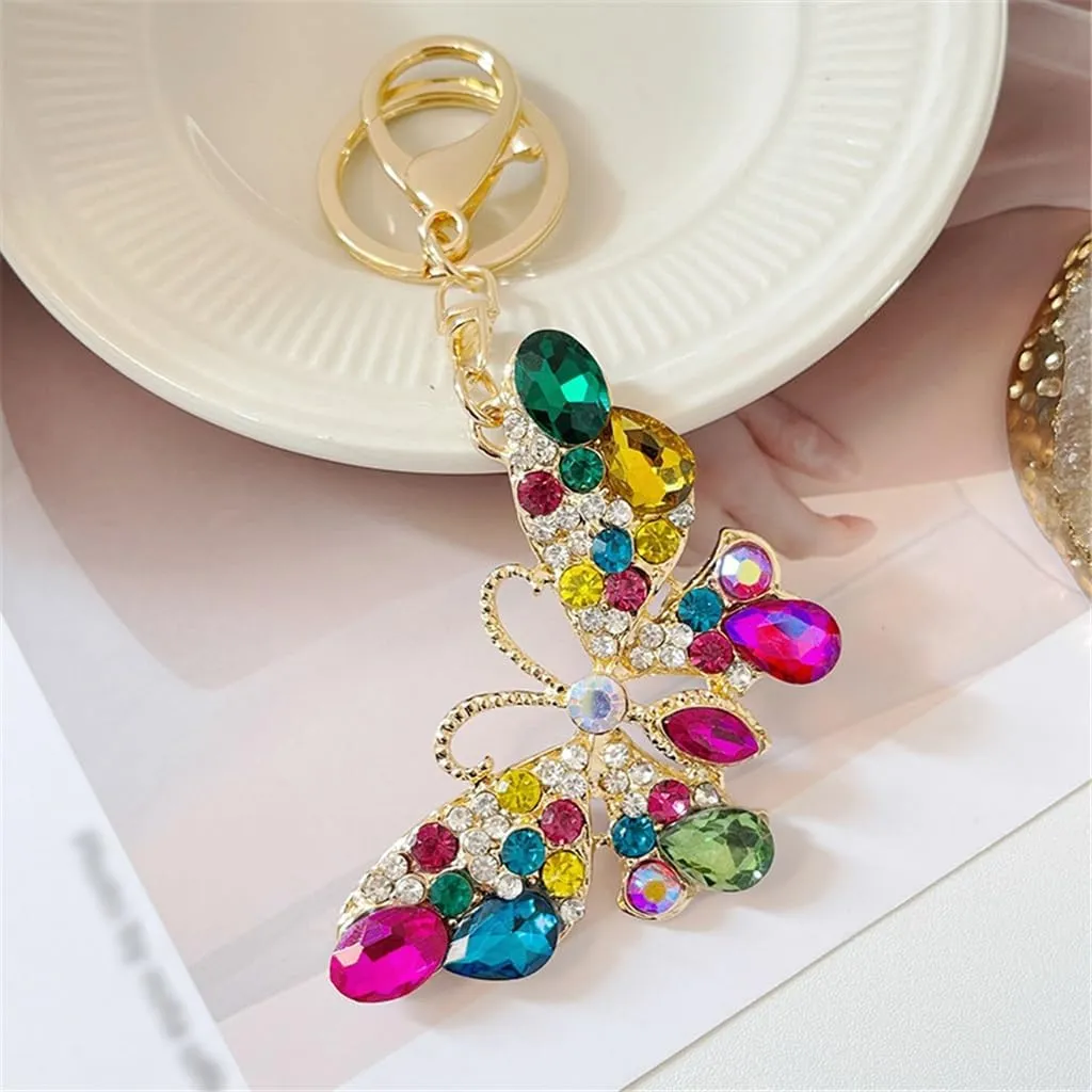 Crystal Inlaid Diamond Colourful Insect Keychain Metal Car Key Chain Pendant Bag Charm