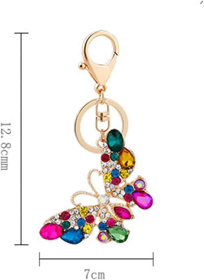 Crystal Inlaid Diamond Colourful Insect Keychain Metal Car Key Chain Pendant Bag Charm