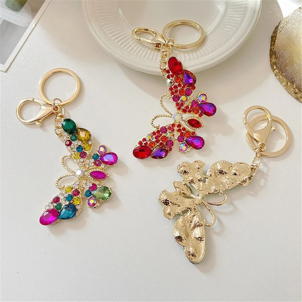 Crystal Inlaid Diamond Colourful Insect Keychain Metal Car Key Chain Pendant Bag Charm