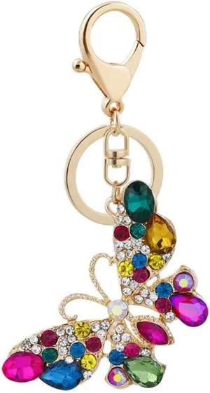 Crystal Inlaid Diamond Colourful Insect Keychain Metal Car Key Chain Pendant Bag Charm