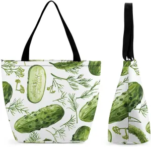 Cucumber Clip Art Tote Bag Shoulder Shopping Bag Reusable Grocery Bag for Travel Work Friendship Gift