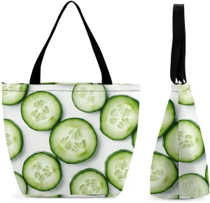 Cucumber Slices Pattern Tote Bag Shoulder Shopping Bag Reusable Grocery Bag for Travel Work Friendship Gift