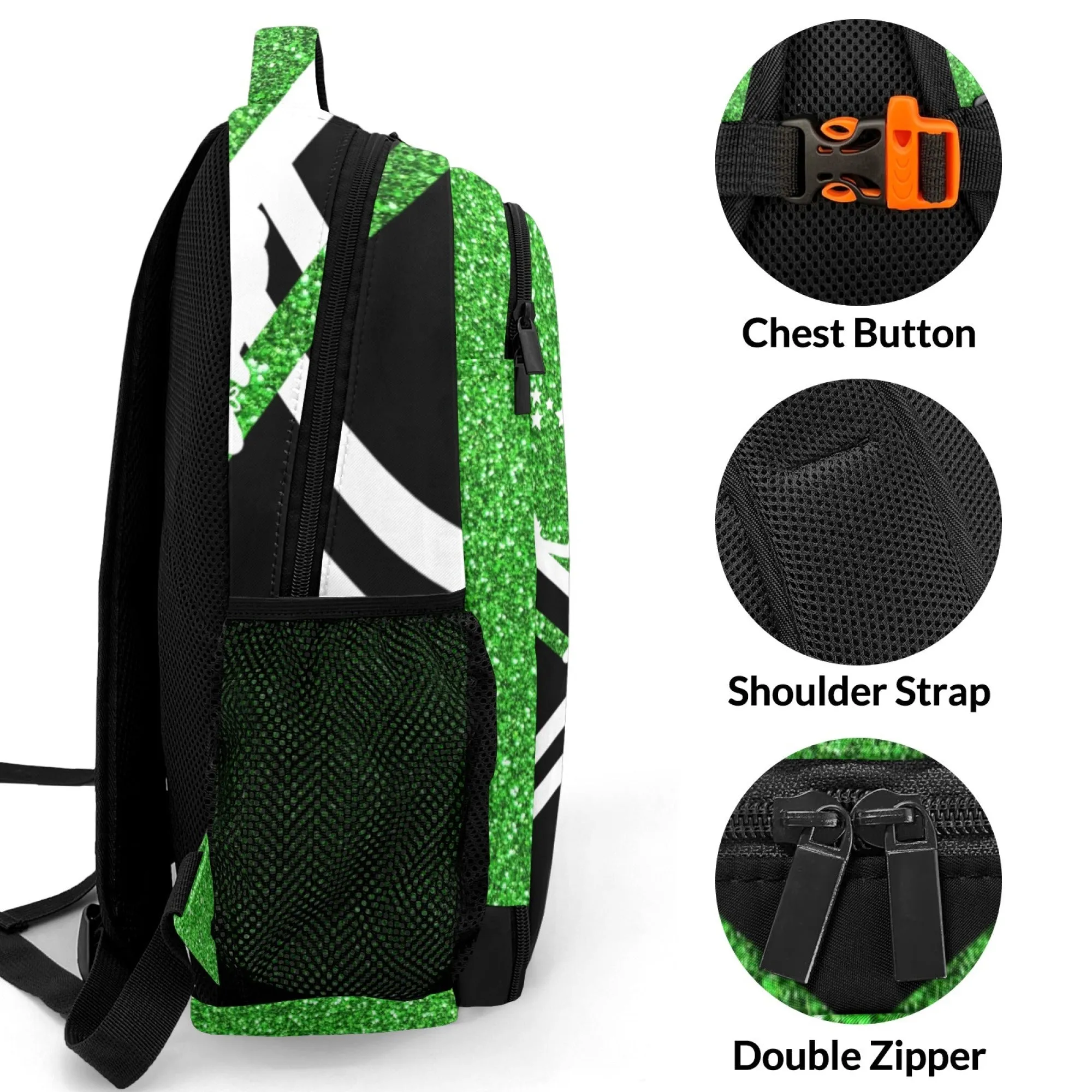 Custom Cheer Cheerleader Green Blue Gold Orange Black Purple Fashion Student's Name Backpack