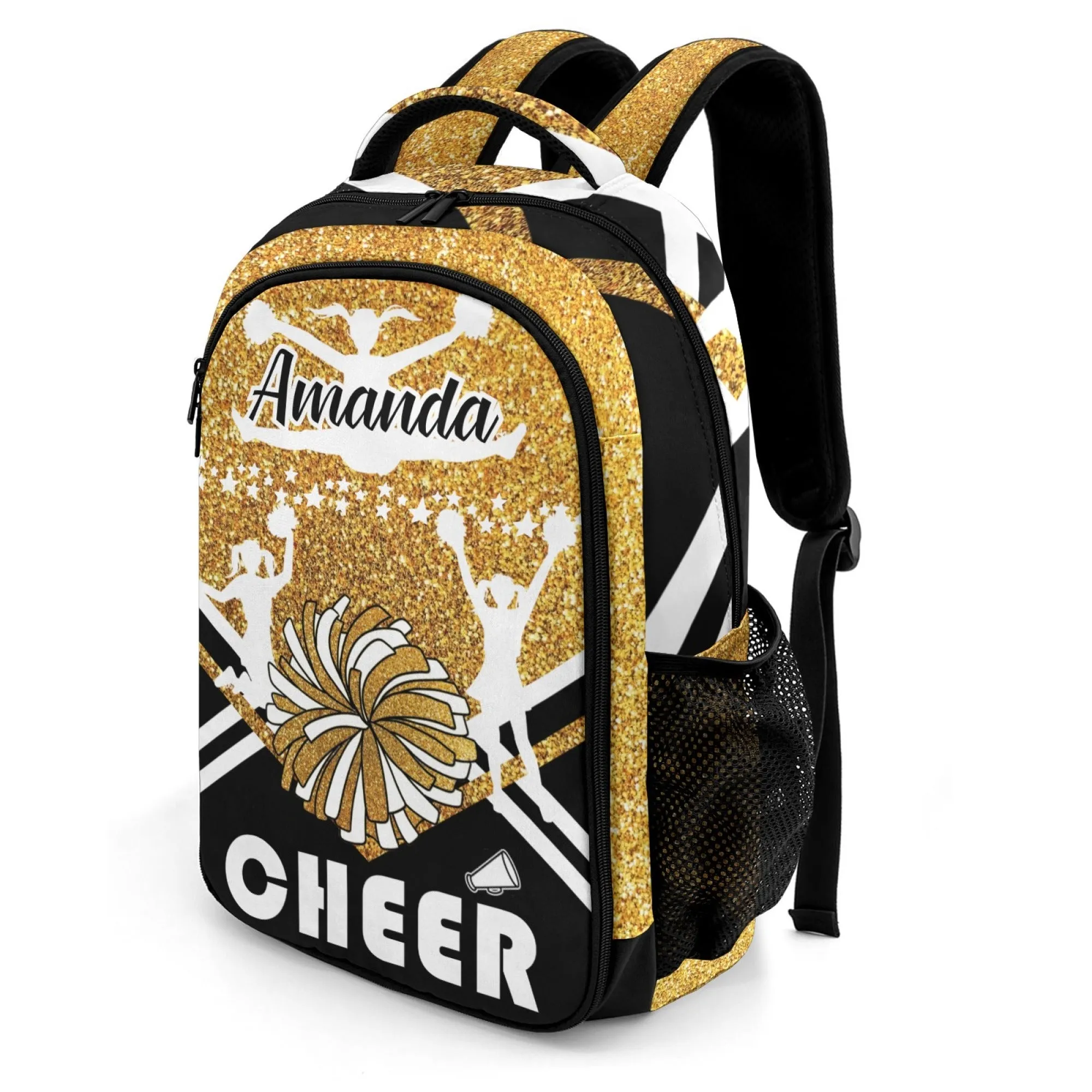 Custom Cheer Cheerleader Green Blue Gold Orange Black Purple Fashion Student's Name Backpack