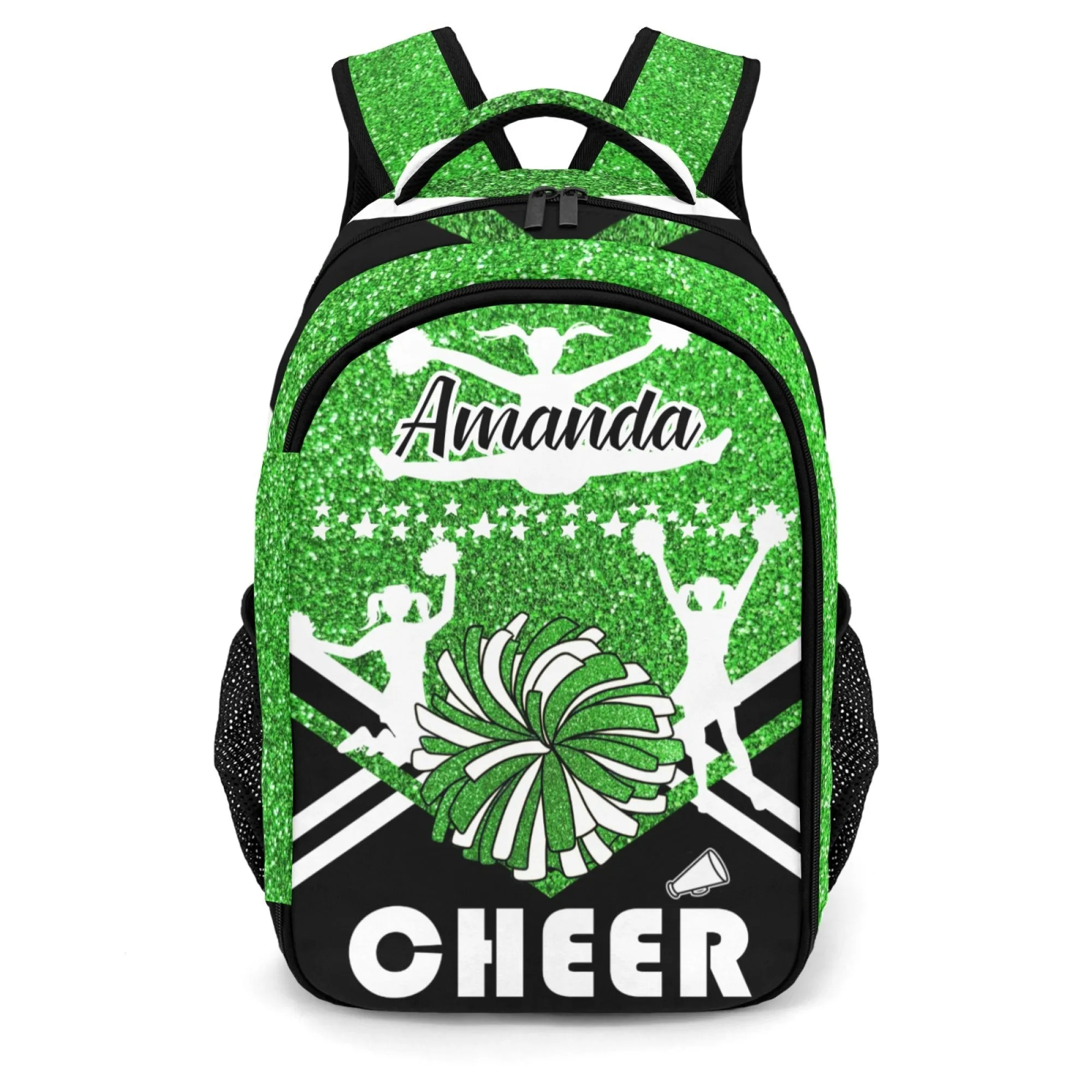 Custom Cheer Cheerleader Green Blue Gold Orange Black Purple Fashion Student's Name Backpack