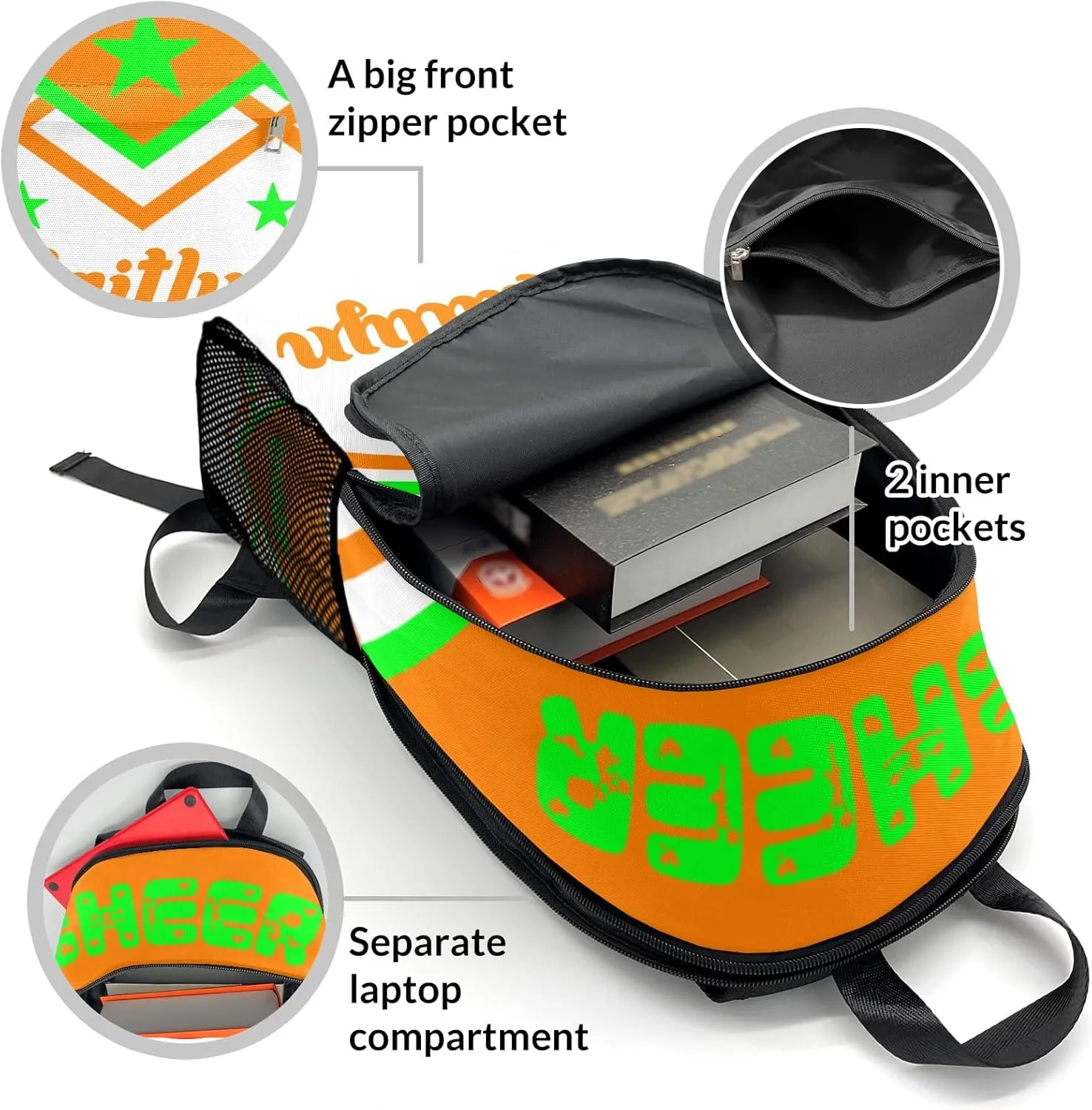 Customized Cheerleader Coach Orange Backpack Personalized Name Schoolbag Multipurpose Daypack Sport Casual Travel Bags for Teen Adult