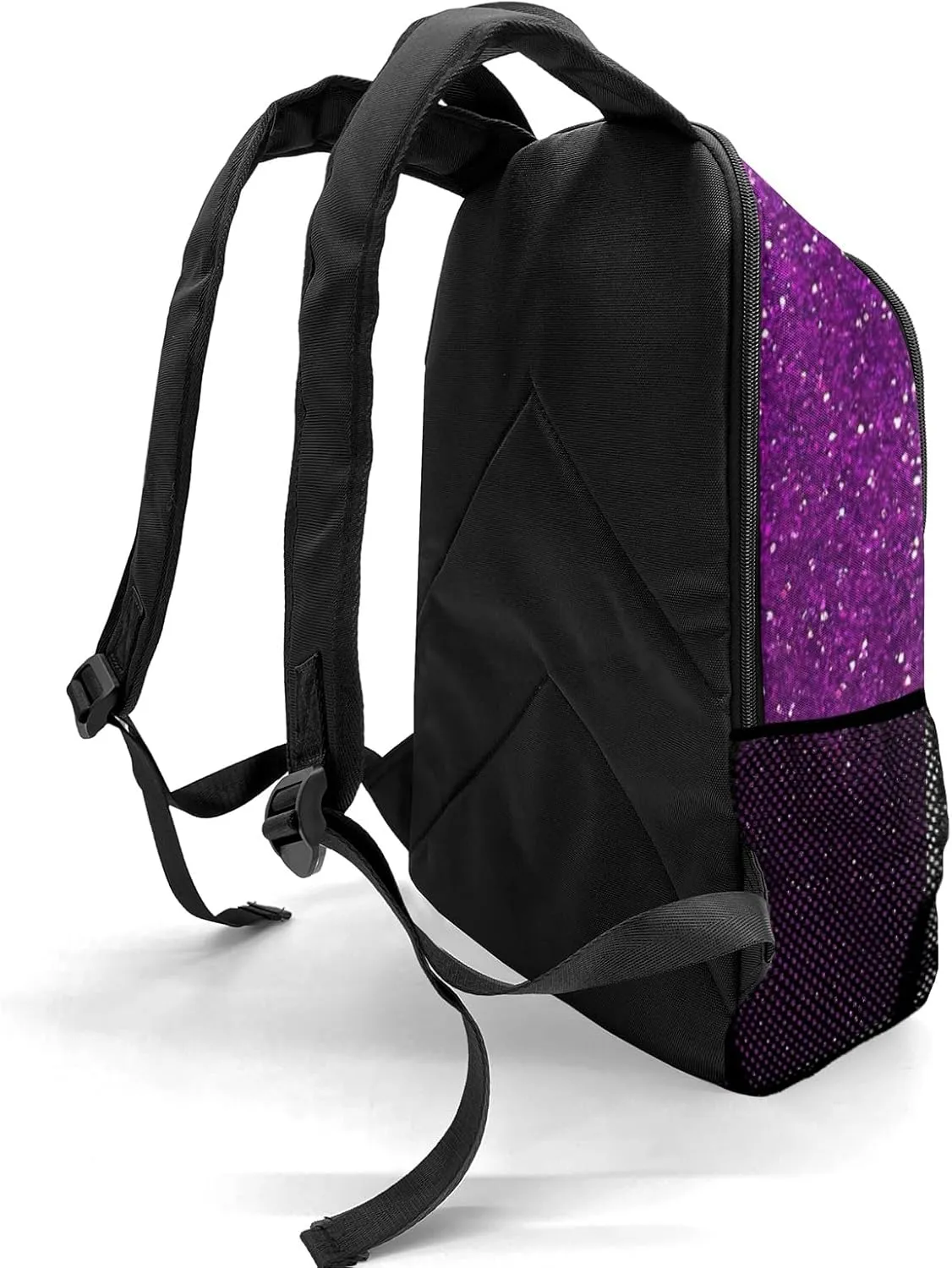 Customized Gymnastics Purple Bling Print Backpack Personalized Name Schoolbag Multipurpose Daypack Sport Casual Travel Bags for Teen Adult