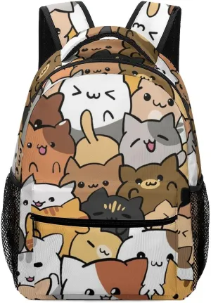Cute Cats Cup Backpack Cartoon Kitten Large computer Bags with Chest Strap,Lightweight Casual Daypack for Women Men Hiking Travel Work and Business 16 Inch