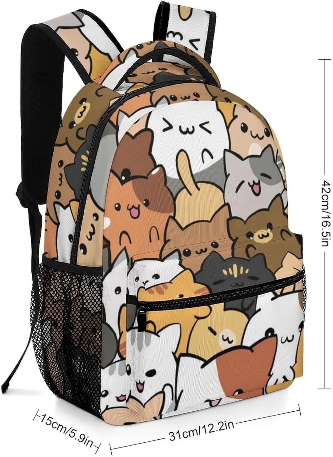 Cute Cats Cup Backpack Cartoon Kitten Large computer Bags with Chest Strap,Lightweight Casual Daypack for Women Men Hiking Travel Work and Business 16 Inch