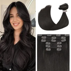Dark Brown Clip in Hair Extensions Real Human Hair 70g 15 inches 100% Remy Human Hair Clip in Extensions Straight Double Weft for Full Head 7pcs 16clips One Pack #2 Brown Hair Extensions