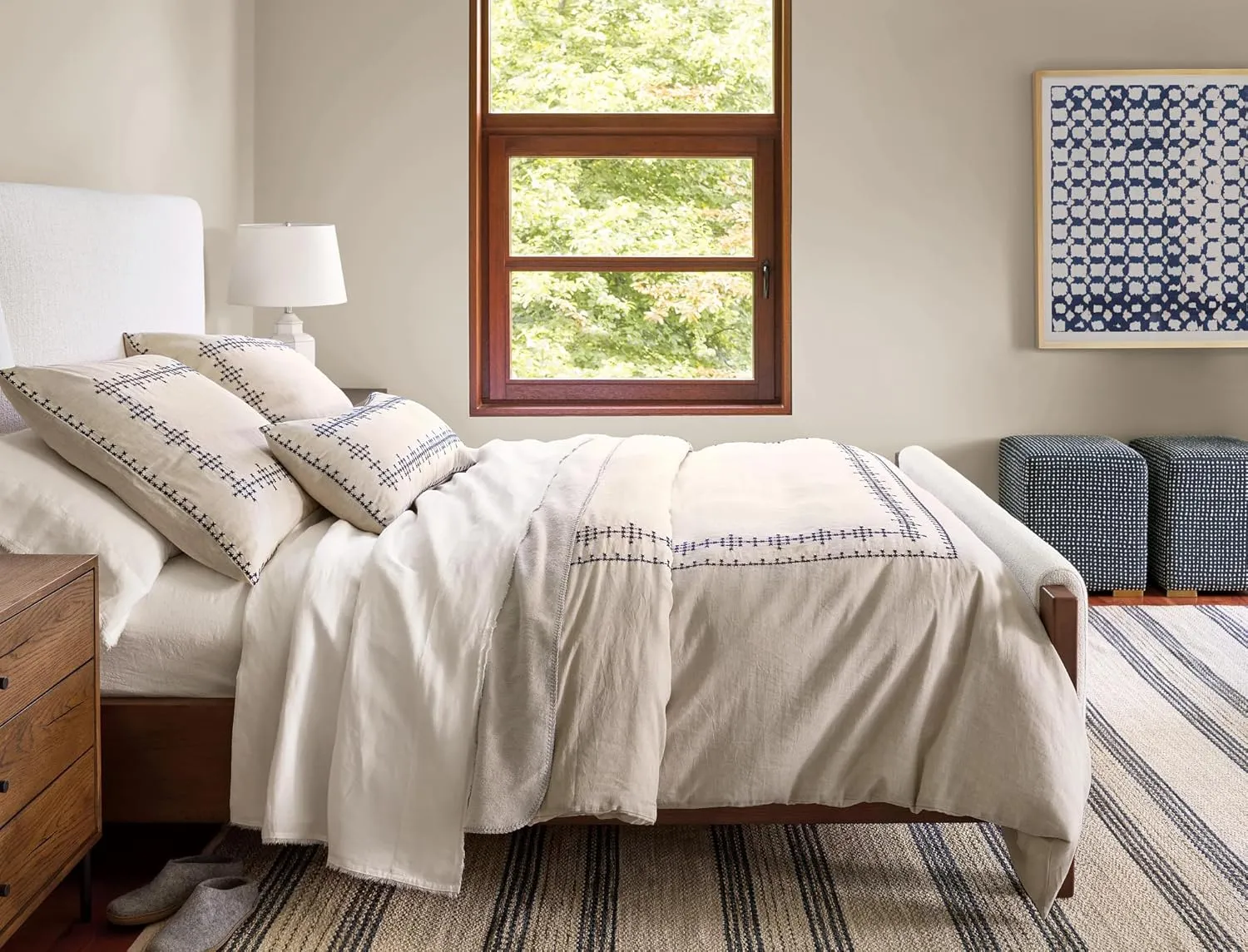 Dash & Albert Cielo Stripe Navy Handwoven Cotton Rug, 5 X 8 Feet, Blue Stripe Pattern