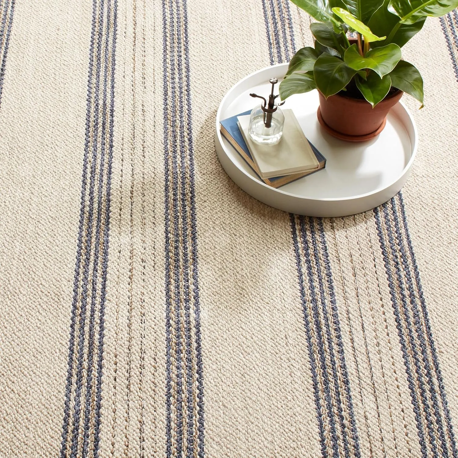Dash & Albert Cielo Stripe Navy Handwoven Cotton Rug, 5 X 8 Feet, Blue Stripe Pattern