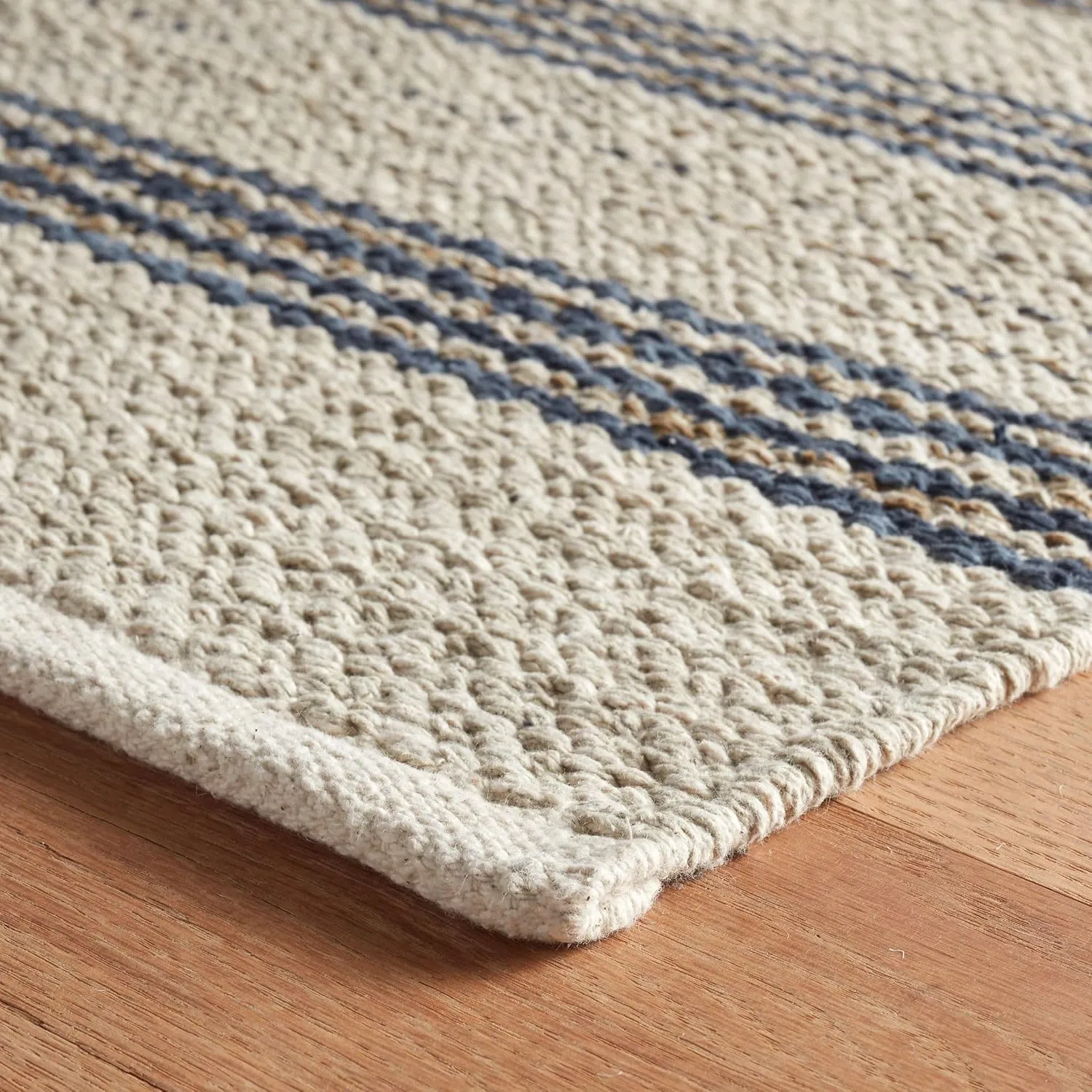 Dash & Albert Cielo Stripe Navy Handwoven Cotton Rug, 5 X 8 Feet, Blue Stripe Pattern