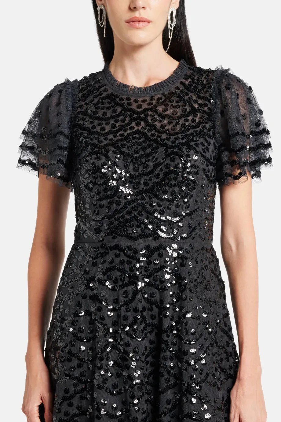 Deco Dot Sequin Evening Dress