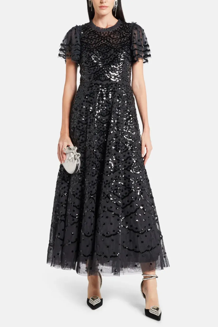 Deco Dot Sequin Evening Dress