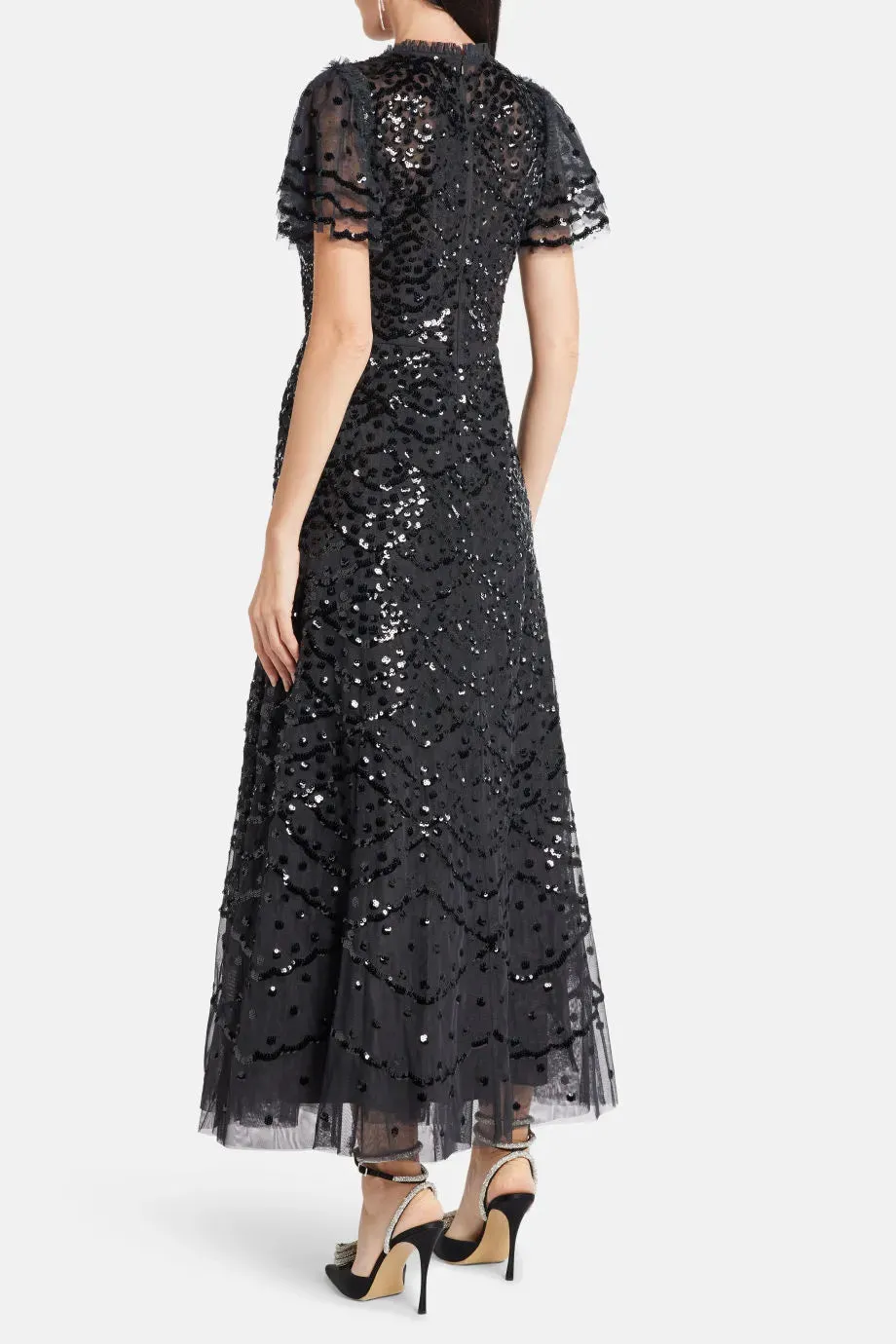 Deco Dot Sequin Evening Dress