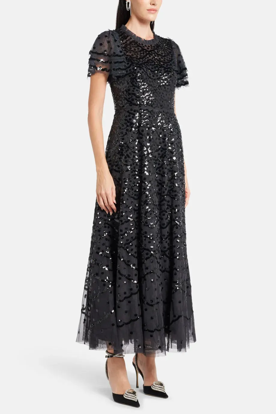 Deco Dot Sequin Evening Dress