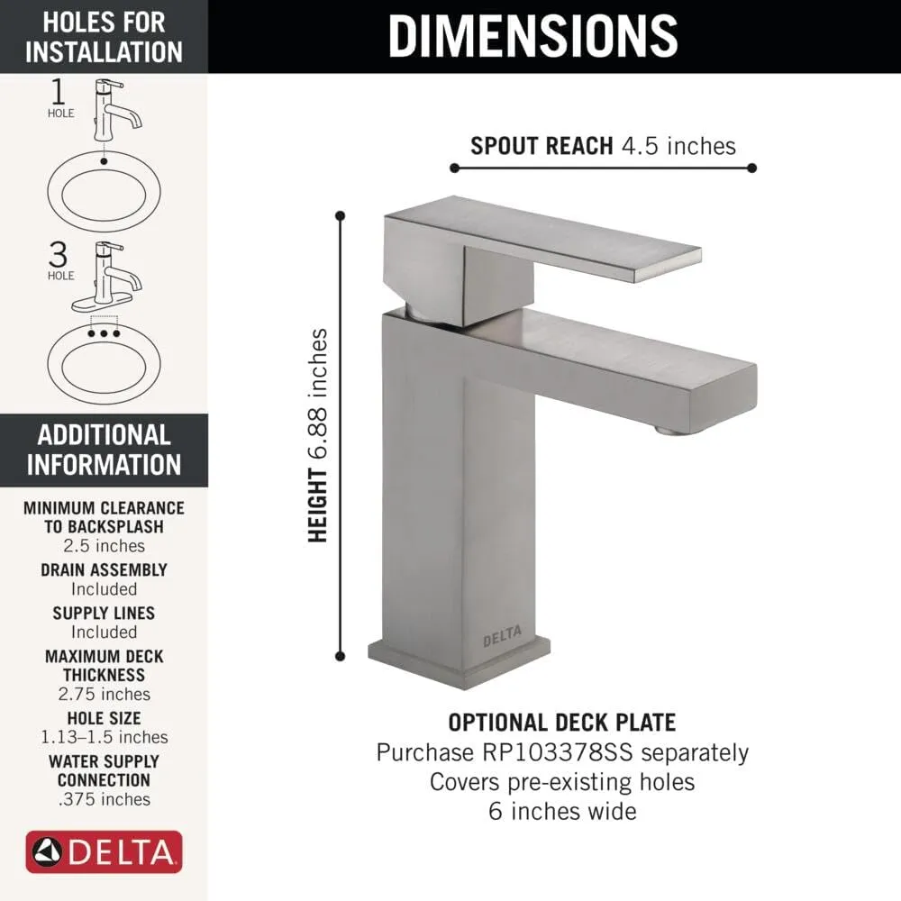 Delta 567LF-SSPP Modern Bathroom Faucet, 1.2 GPM Water Flow, Stainless