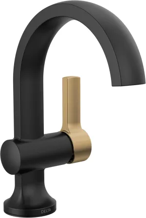 Delta Faucet Albion Single Hole Bathroom Faucet, Black/Gold Single Handle Bathroom Faucet, Bathroom Sink Faucet, Metal Push Pop-Up Drain Assembly, Matte Black/Champagne Bronze 15855LF-GZ