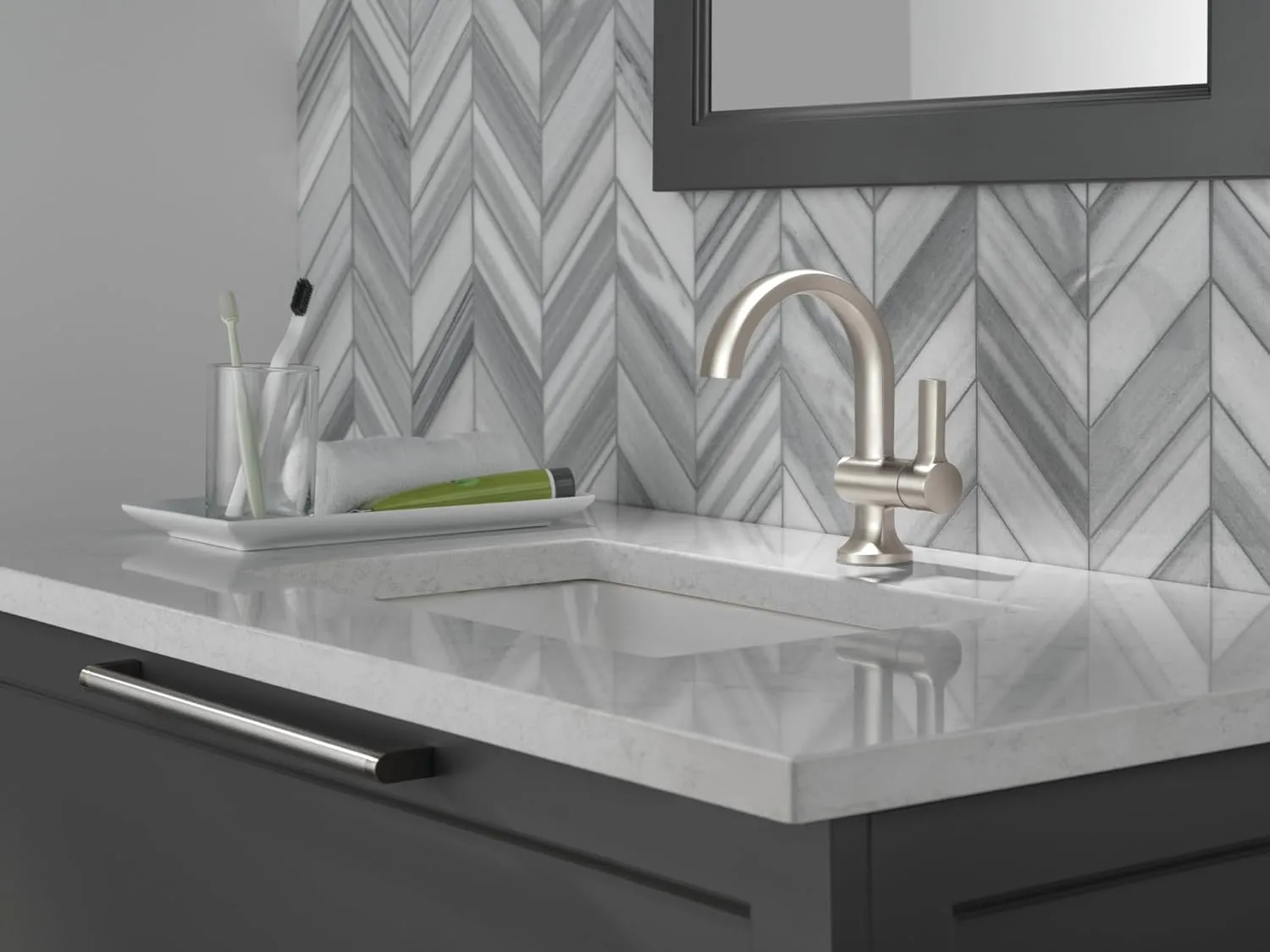 Delta Faucet Albion Single Hole Bathroom Faucet, Brushed Nickel Single Handle Bathroom Faucet, Bathroom Sink Faucet, Metal Push Pop-Up Drain Assembly, SpotShield Brushed Nickel 15855LF-SP