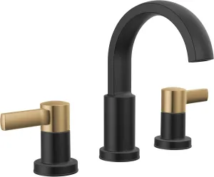 Delta Faucet Albion Widespread Bathroom Faucet 3-Hole, Black/Gold Bathroom Sink Faucet, 2-Handle Bathroom Faucet, Bath Faucet, Metal Push-Pop Drain Assembly, Matte Black/Champagne Bronze 35855LF-GZ