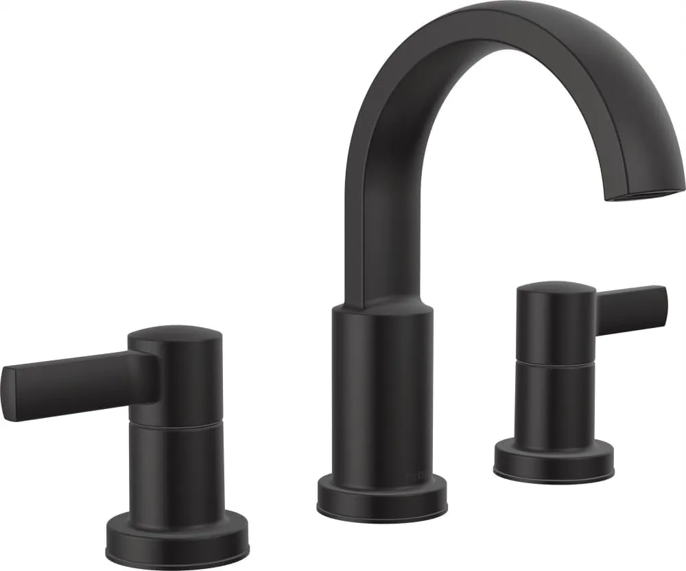 Delta Faucet Albion Widespread Bathroom Faucet 3-Hole, Matte Black Bathroom Sink Faucet, 2-Handle Bathroom Faucet, Bath Faucet, Metal Push-Pop Drain Assembly, Matte Black 35855LF-BL